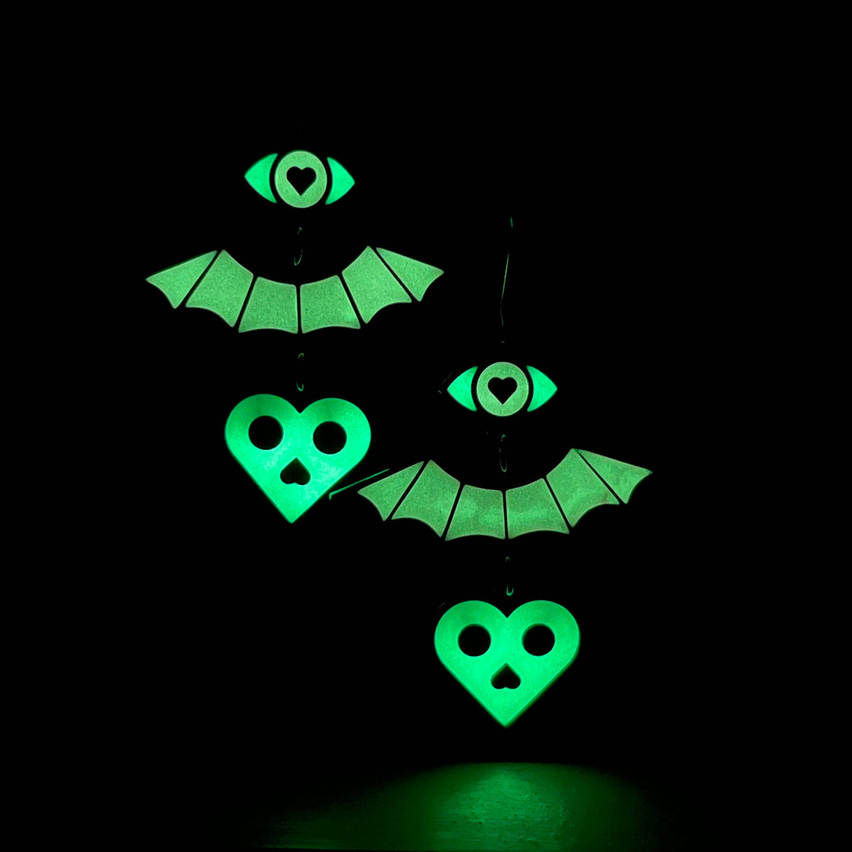Spooky Glow-in-the-Dark Earrings | Bat Wing &amp; Skull Heart Halloween Earrings