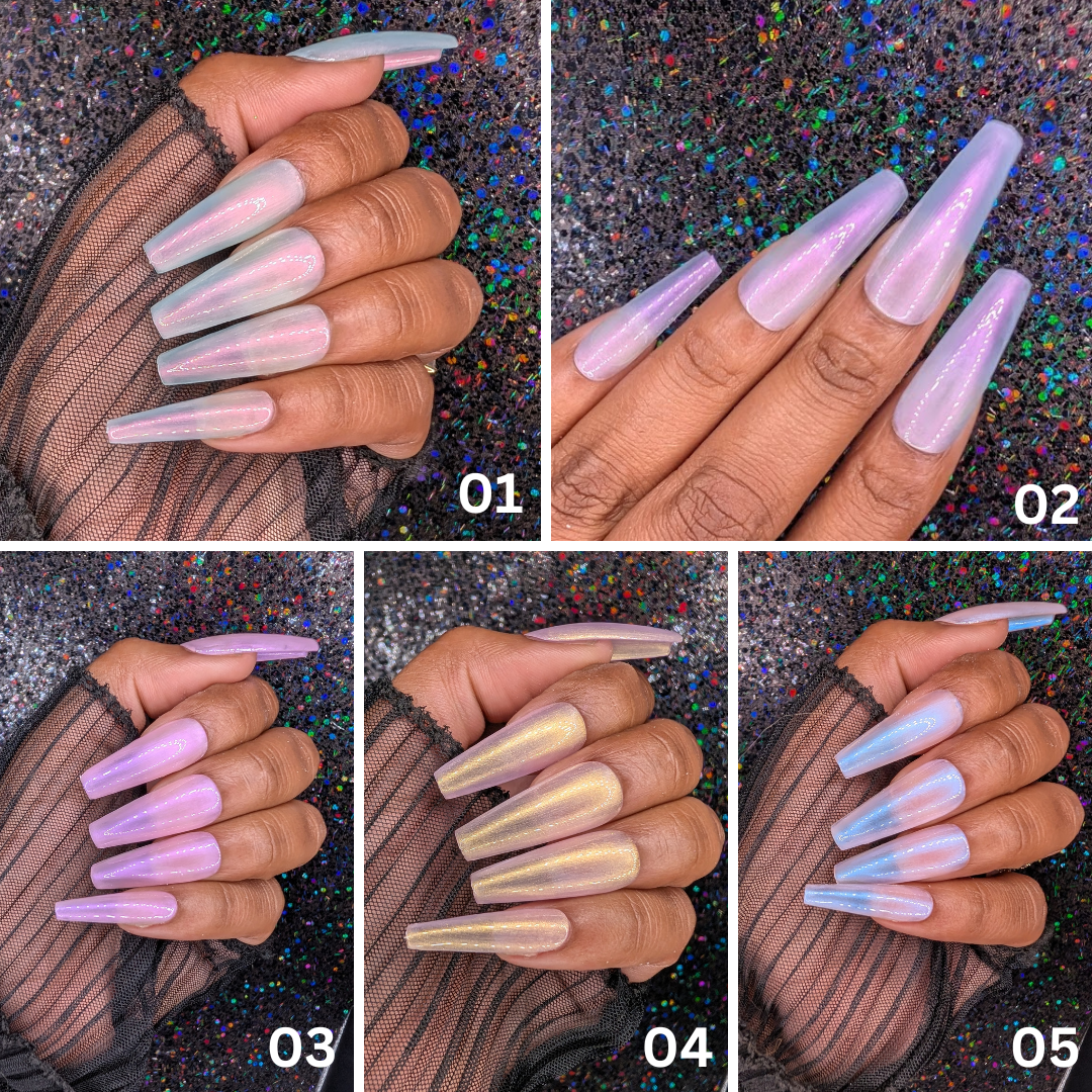 Mermaid Aurora Iridescent Single Color Sets *Choose Your Color* - Hand-painted Reusable Press-On Nail Extensions 10 pcs