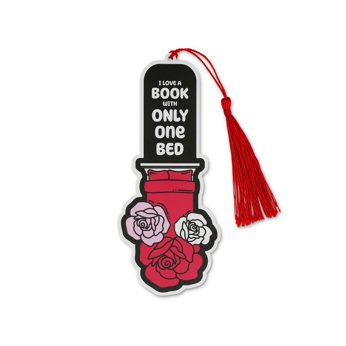 Bookmark with roses and text on a white background