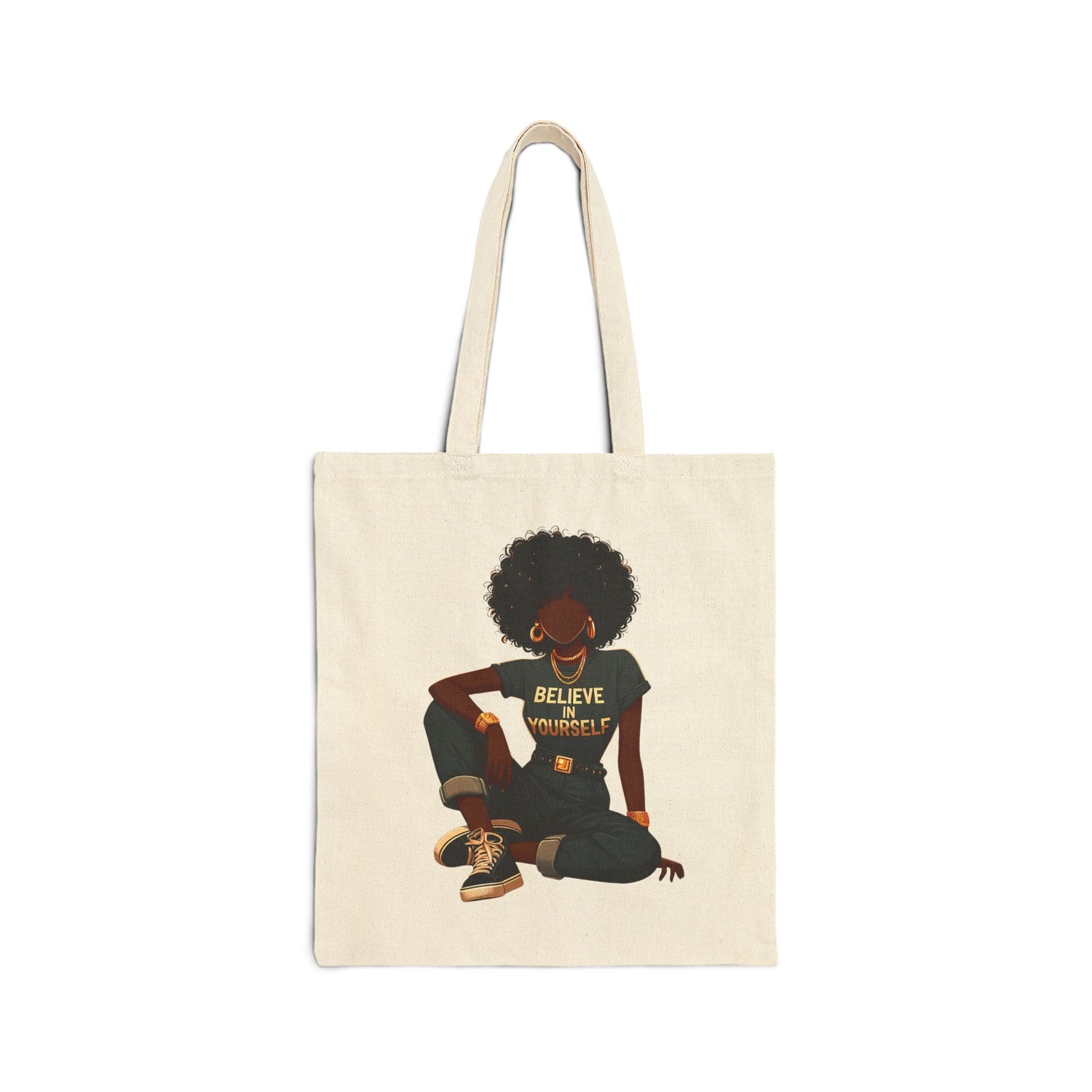 Believe in yourself – Black Woman Empowerment Canvas Book Tote – Gift for Writers &amp; Readers