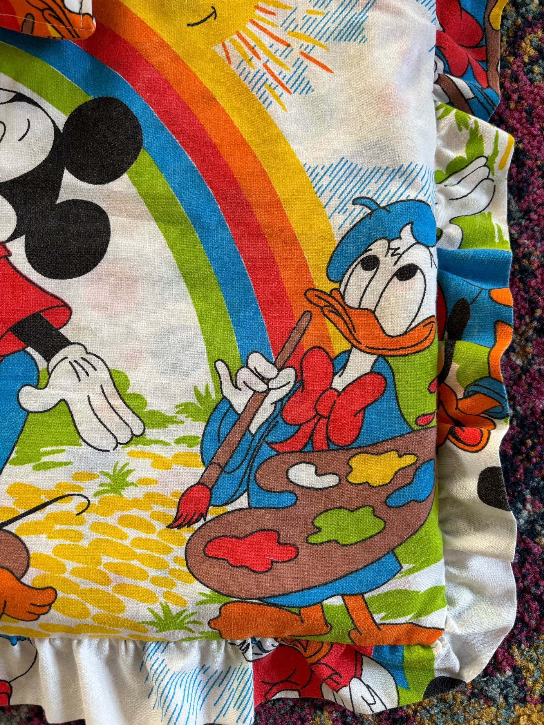 Upcycled Rainbow &amp; Sunshine Mickey Mouse Tote Bag