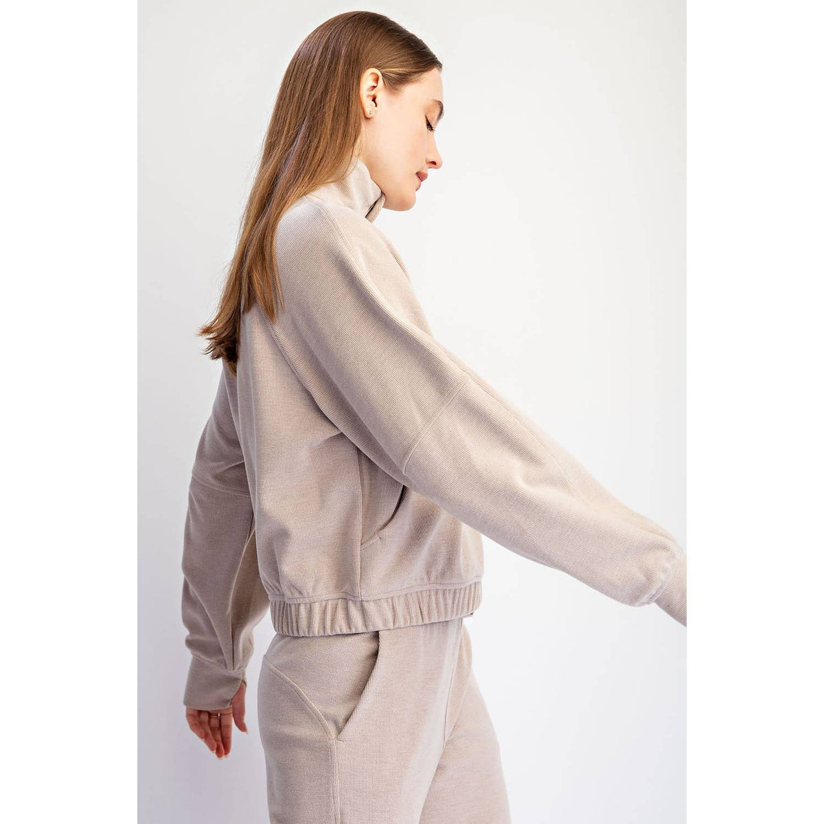 RIB BRUSHED QUARTER ZIP PULLOVER