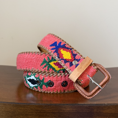 Pink-Coral Handwoven Guatemalan Whip-Stitched Belt
