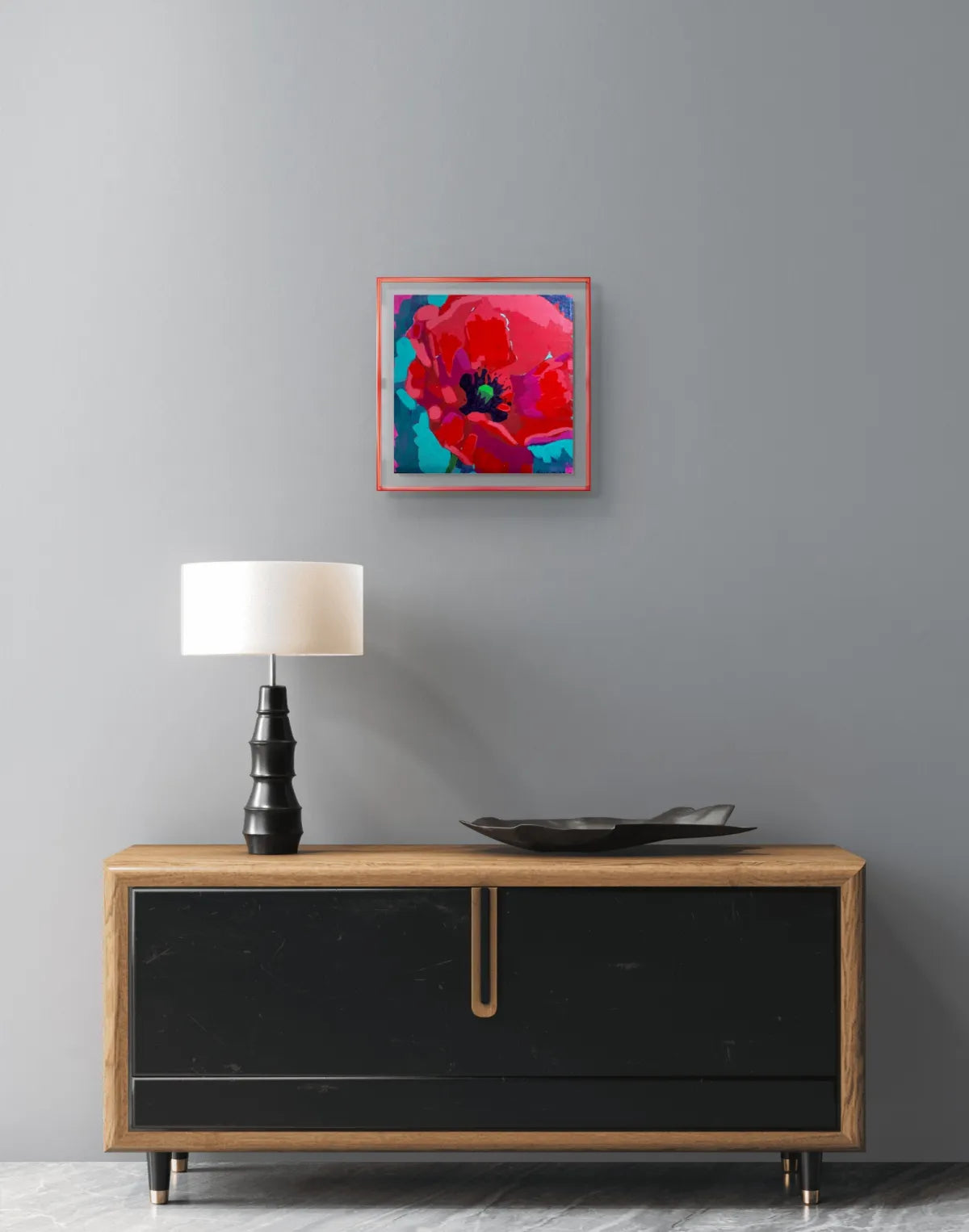 Poppy acrylic painting 12x12 framed