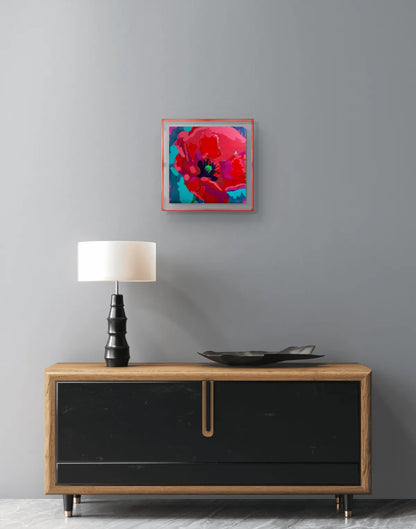 Poppy acrylic painting 12x12 framed