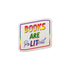 A die-cut sticker with the text &