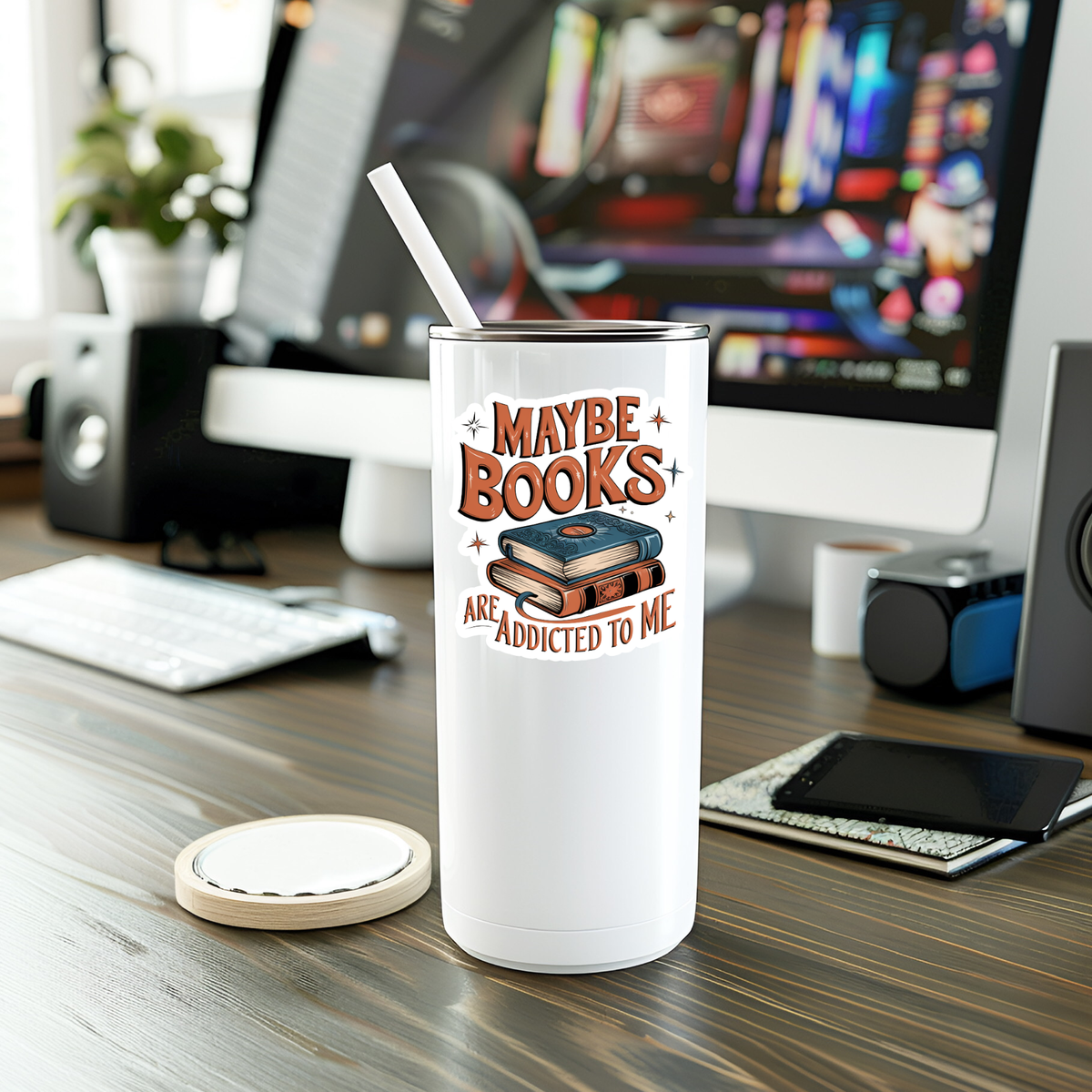 White tumbler with &