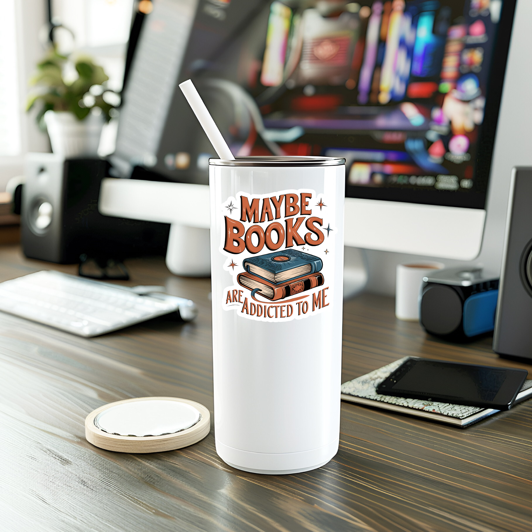 White tumbler with &