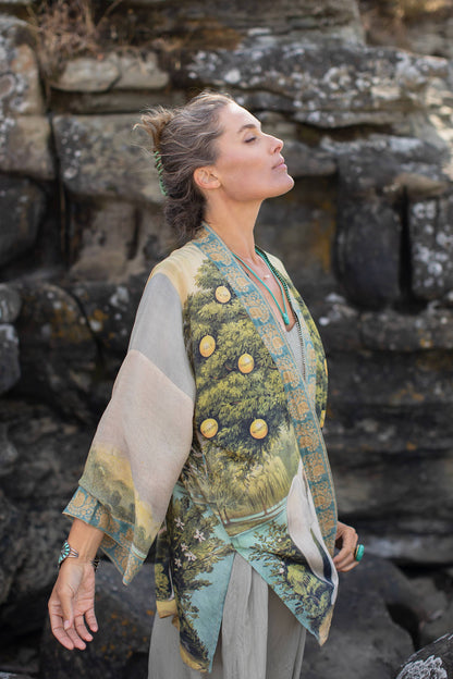 Tree of Life Bamboo Bohemian Kimono Cardigan with Belt