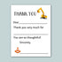 The image is a construction-themed thank you card with a construction vehicle and a cone. The card has a blank space for a recipient&