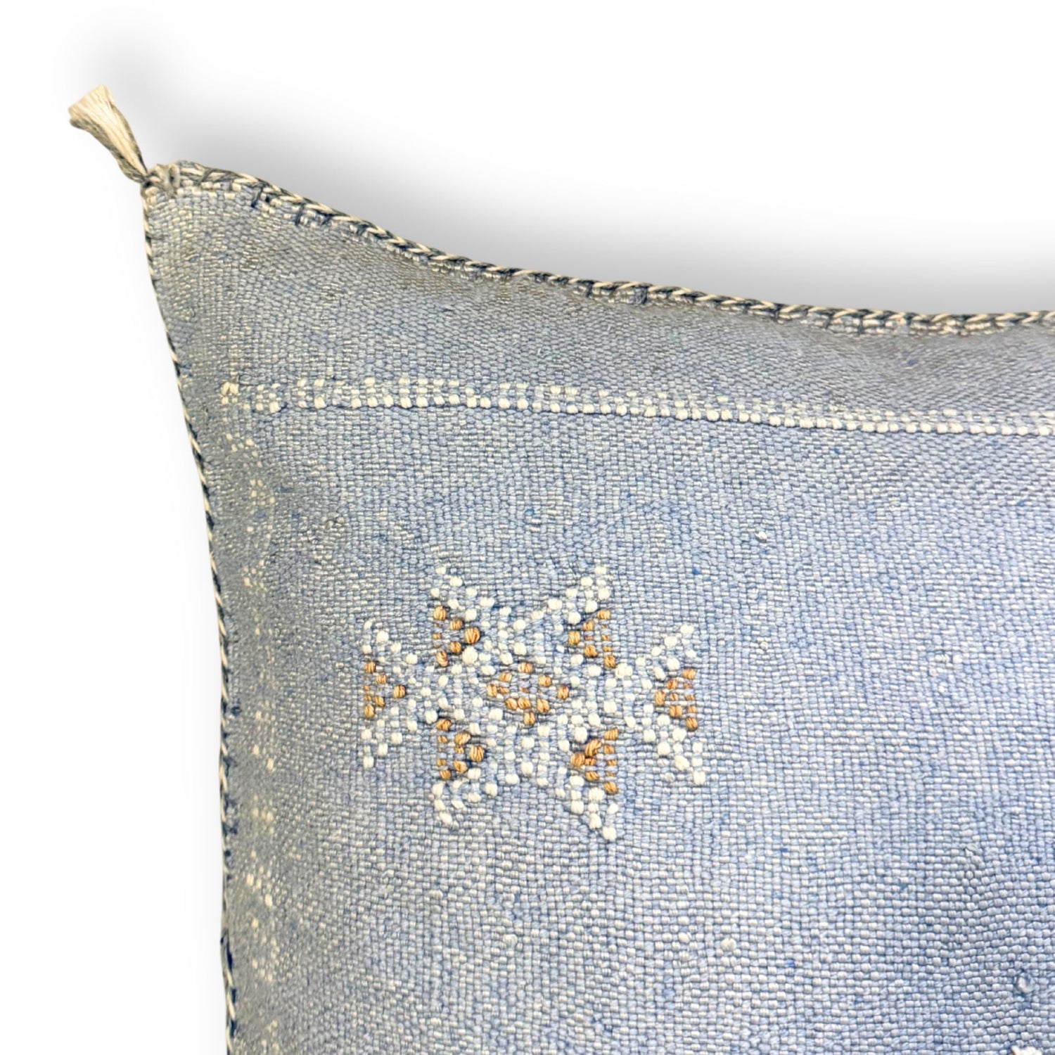 Light Blue Sabra Cactus Silk Kilim Pillow Cover | Handwoven Moroccan Home Decor