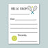 The image is a blank letterhead with a tennis racket and ball graphic, and the text "Hello from" at the top.