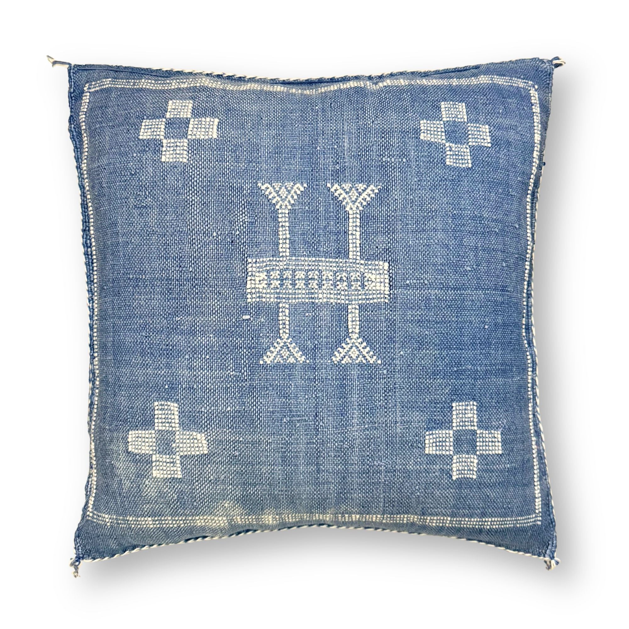 Blue Sabra Cactus Silk Kilim Pillow Cover | Handwoven Moroccan Home Decor