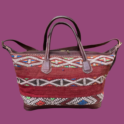 Kilim &amp; Leather Weekender Bag