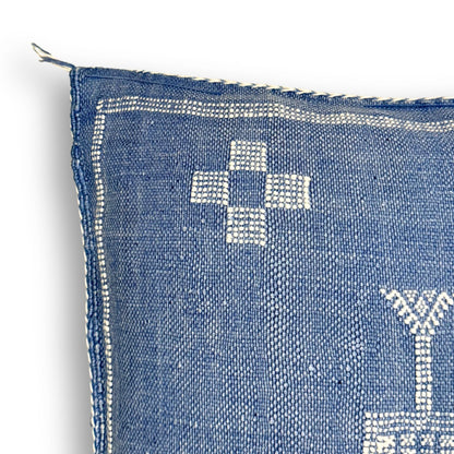 Blue Sabra Cactus Silk Kilim Pillow Cover | Handwoven Moroccan Home Decor