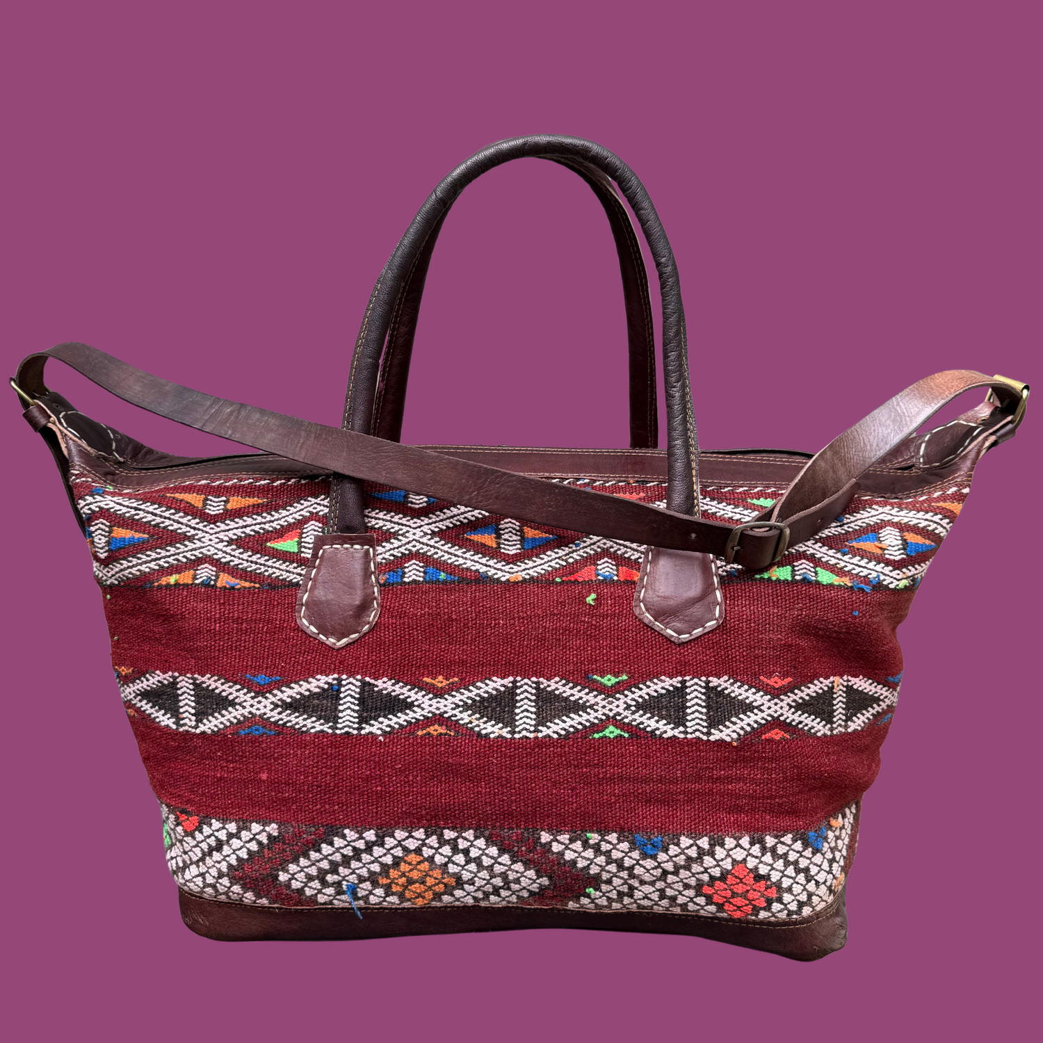 Kilim &amp; Leather Weekender Bag