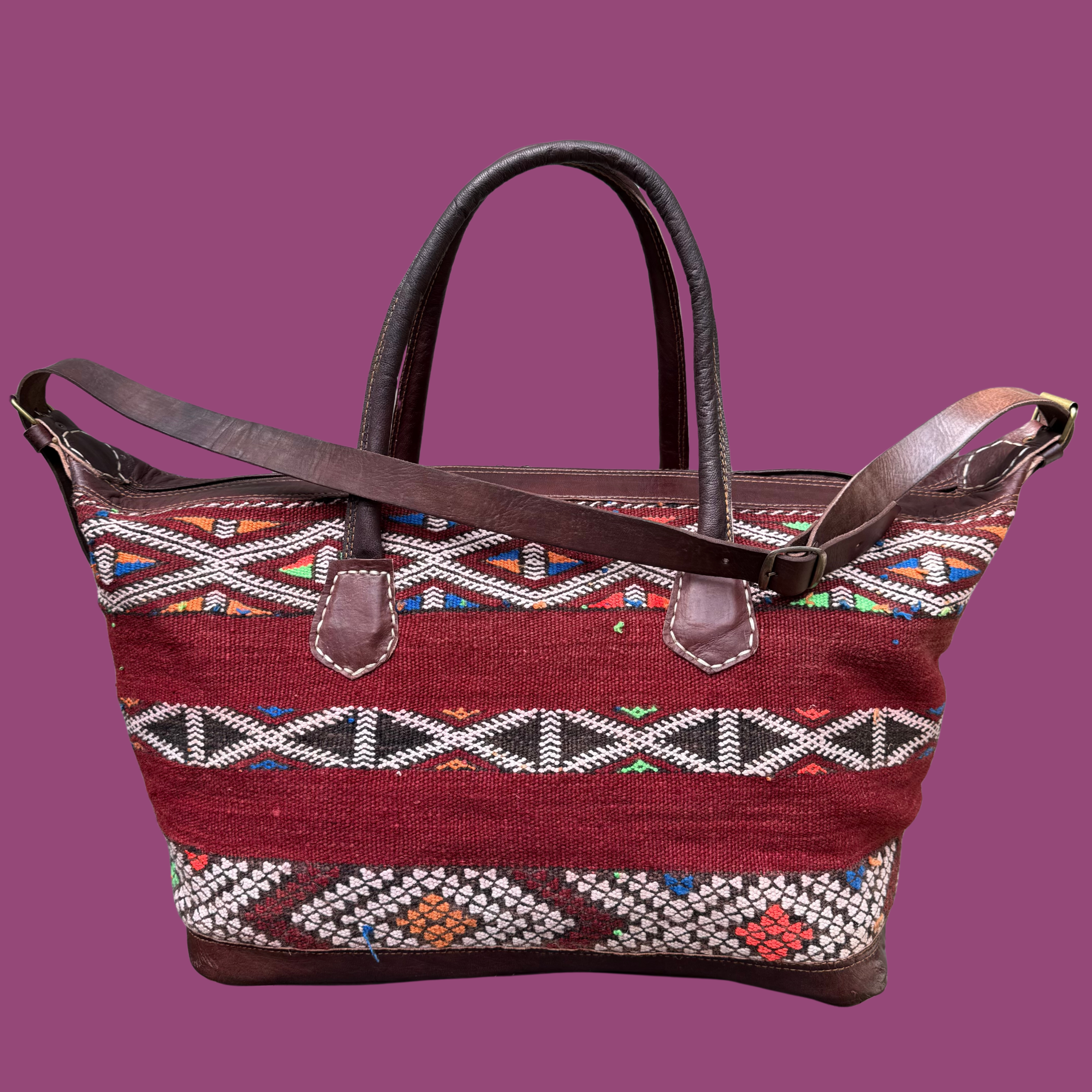 Kilim &amp; Leather Weekender Bag