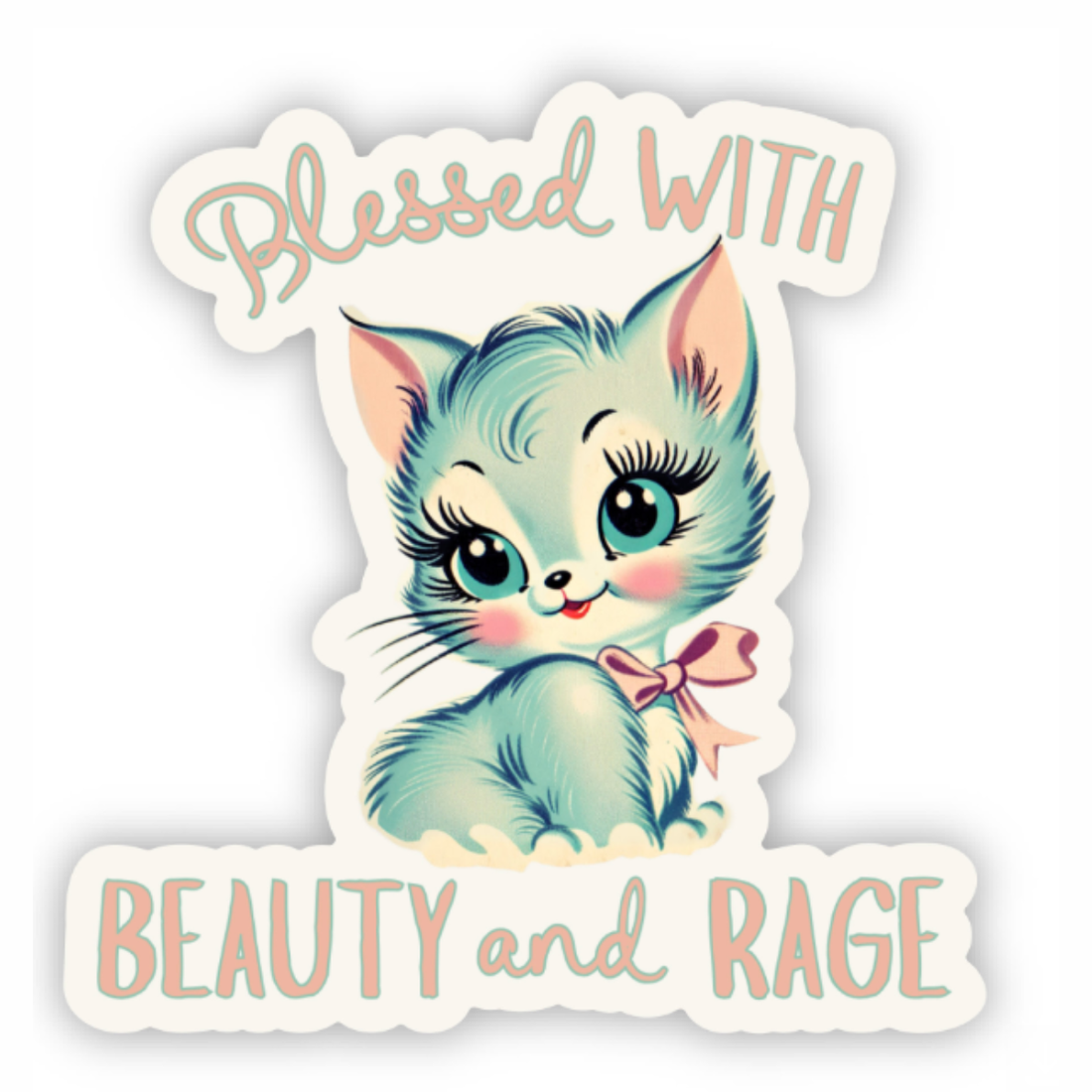 Sticker with a cat illustration and text &