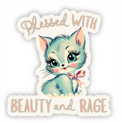 Sticker with a cat illustration and text &