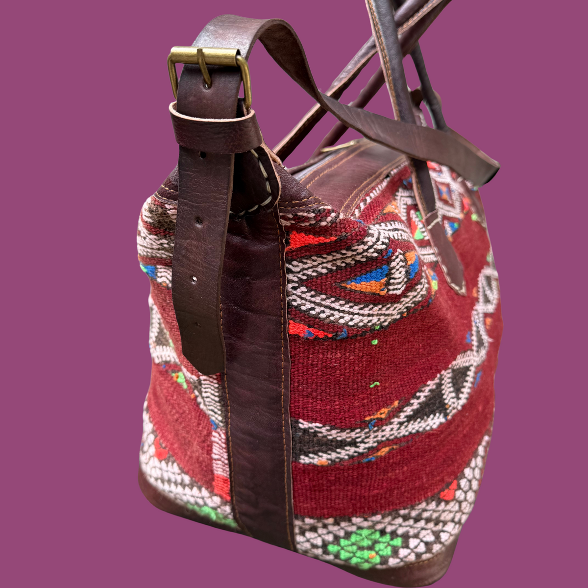 Kilim &amp; Leather Weekender Bag