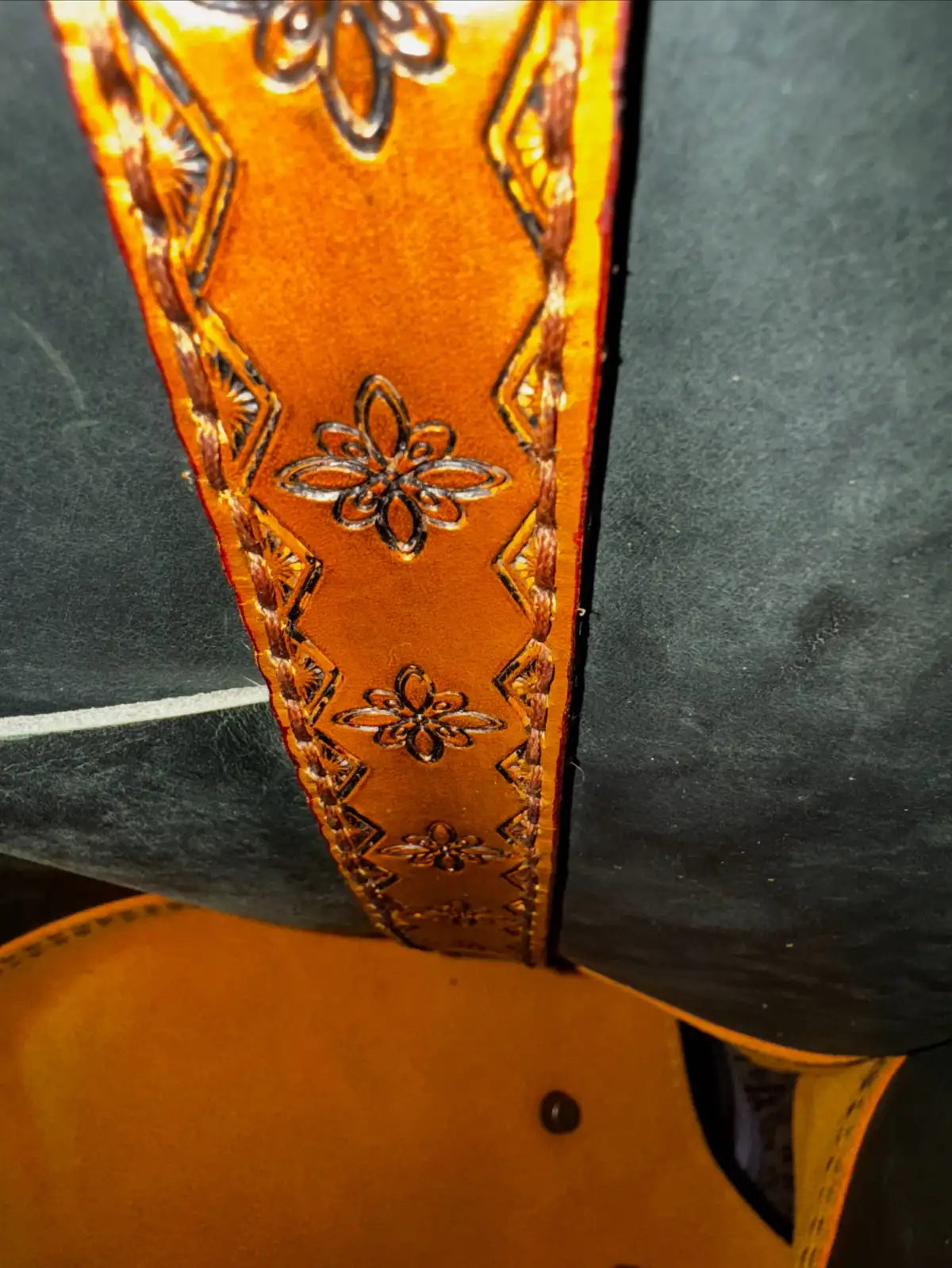 One of a Kind Handmade Earthtone Leather Tote with Stamped Leather Handles and Brass Feet