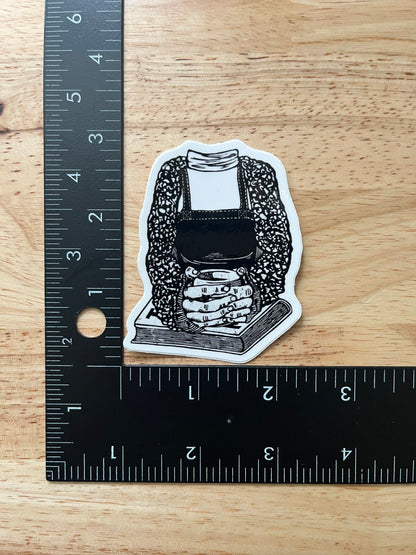 Hot Drink and a Book Sticker - weatherproof adhesive, UV protective laminate