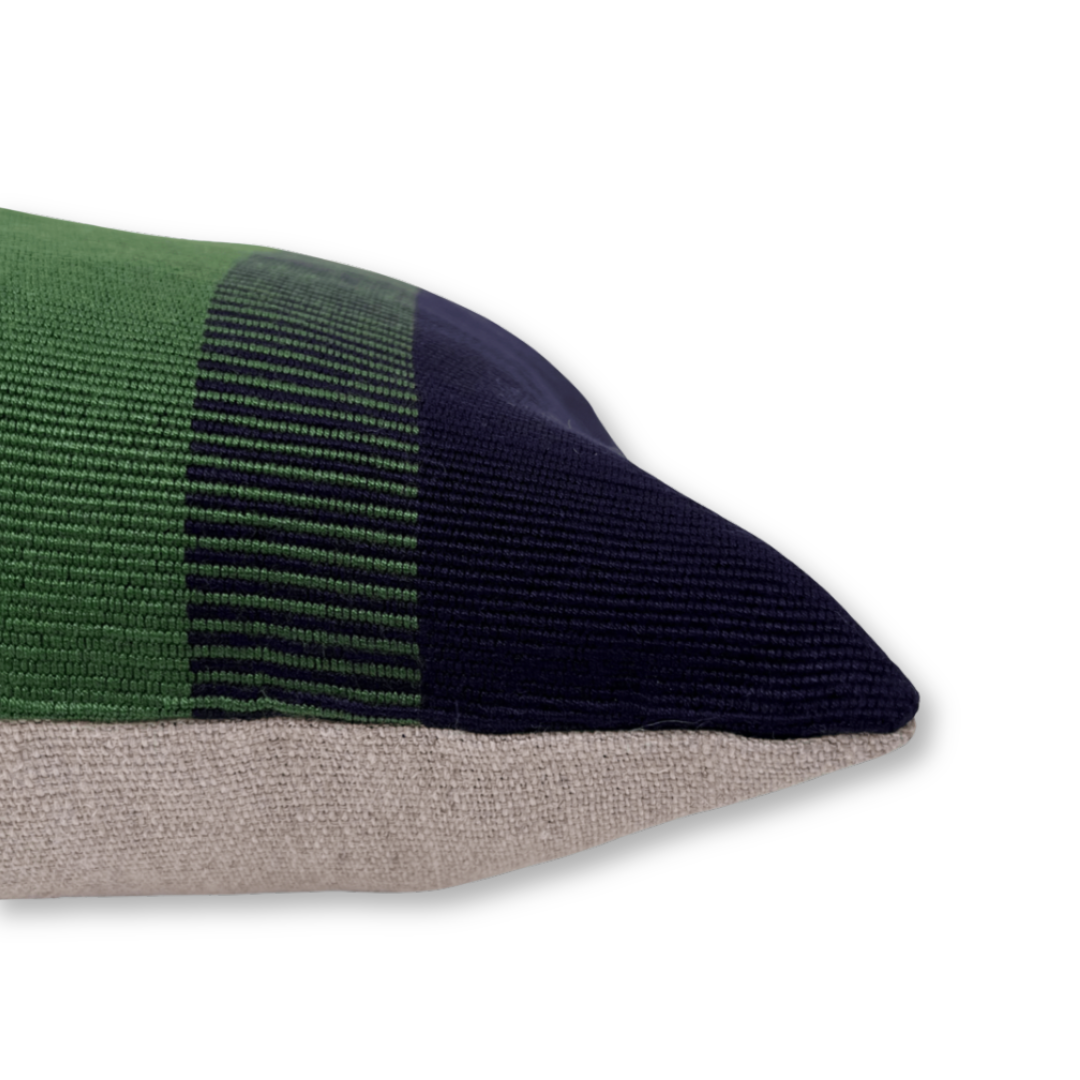 Handwoven Color Block &amp; Hemp Pillow - Blue &amp; Green