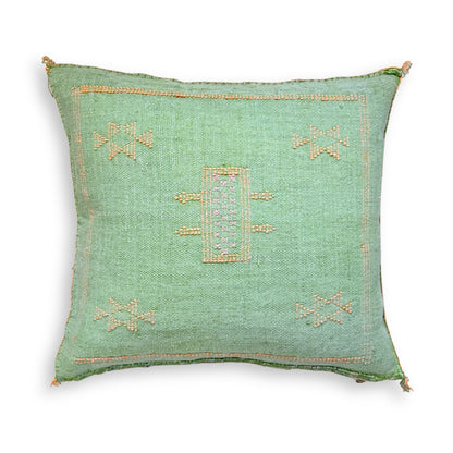 Green Sabra Cactus Silk Kilim Pillow Cover | Handwoven Moroccan Home Decor
