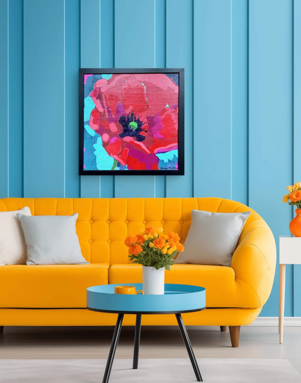 Poppy acrylic painting 12x12 framed
