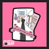 Illustration of a book and a tie on a pink background with text &