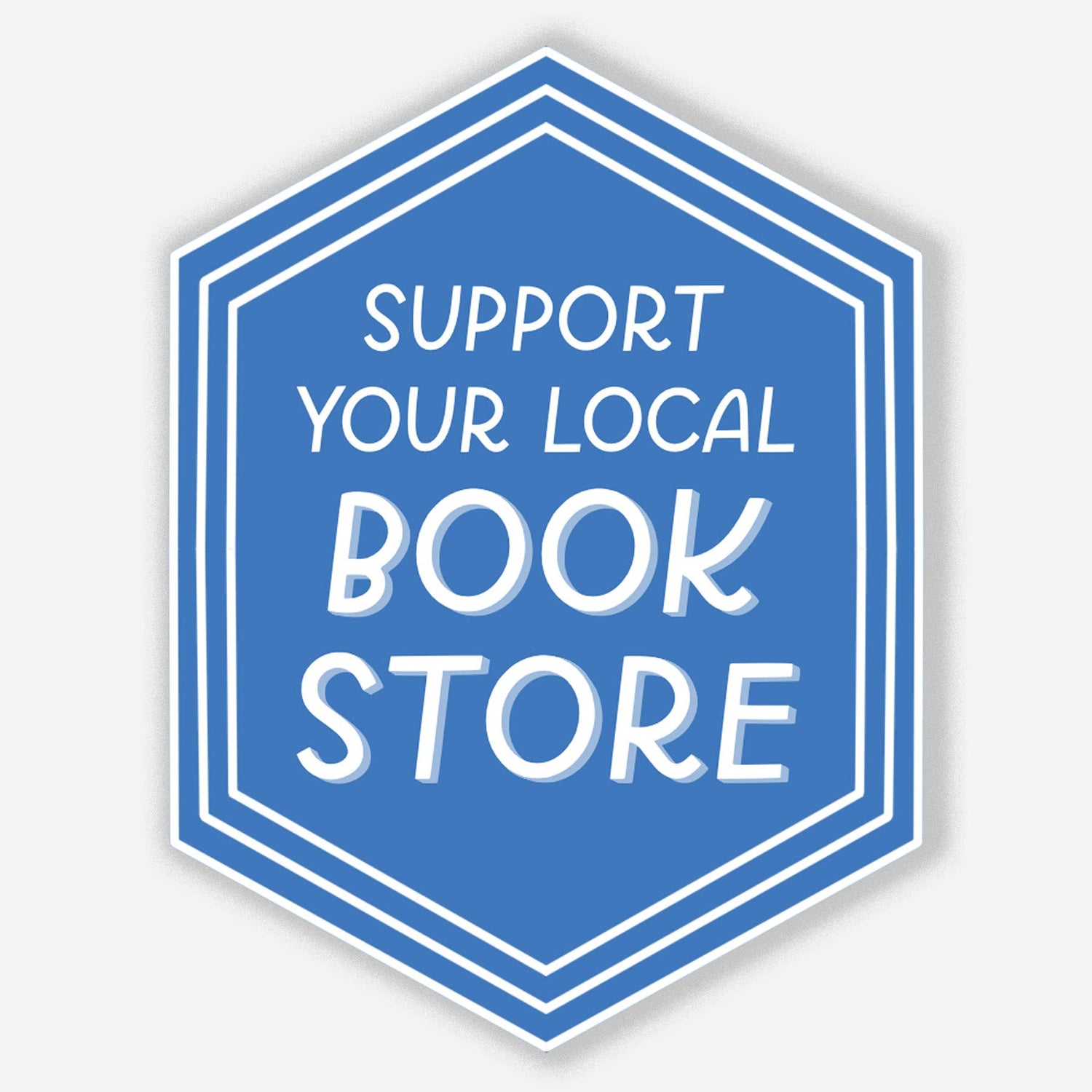 Blue hexagonal sign with white text &