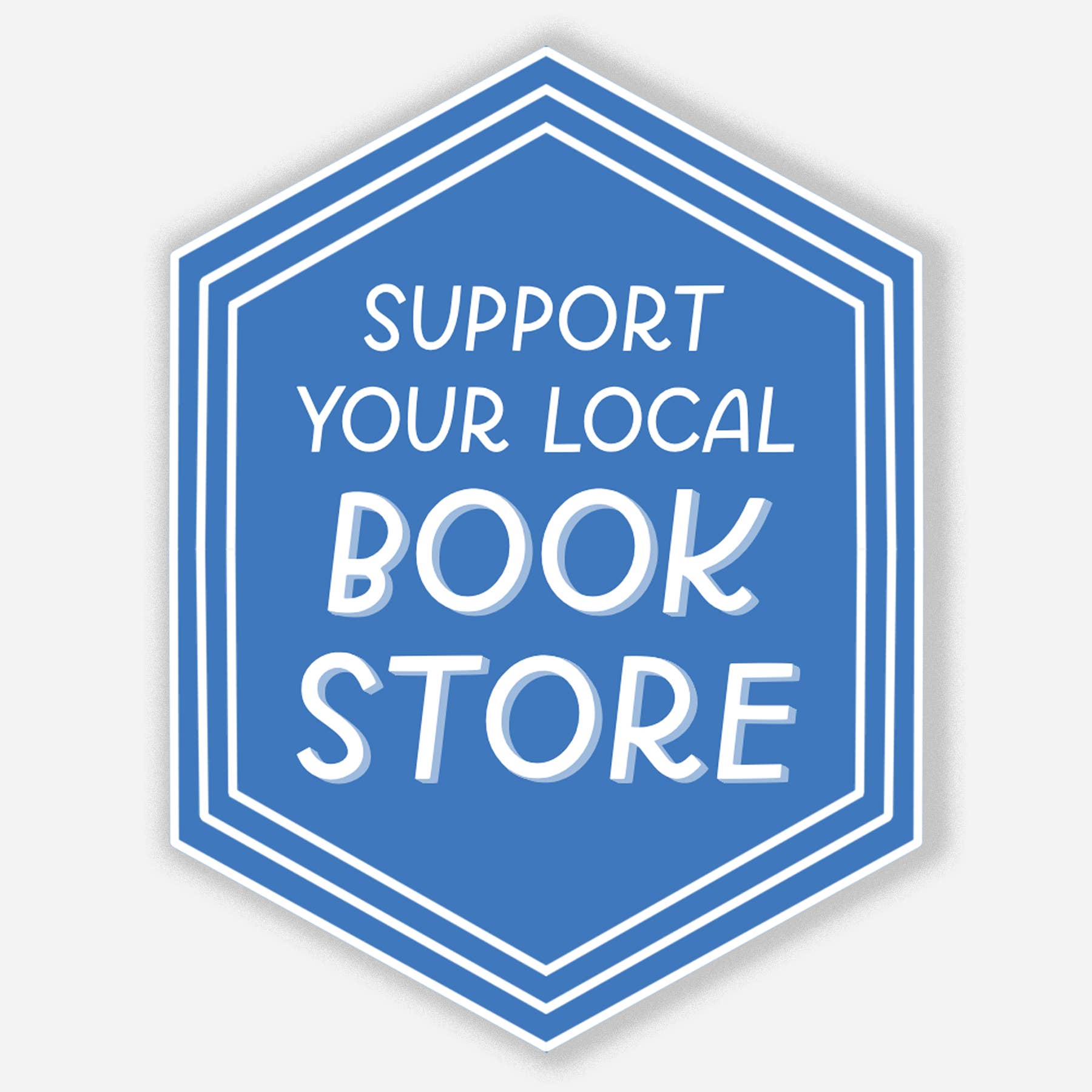 Blue hexagonal sign with white text &