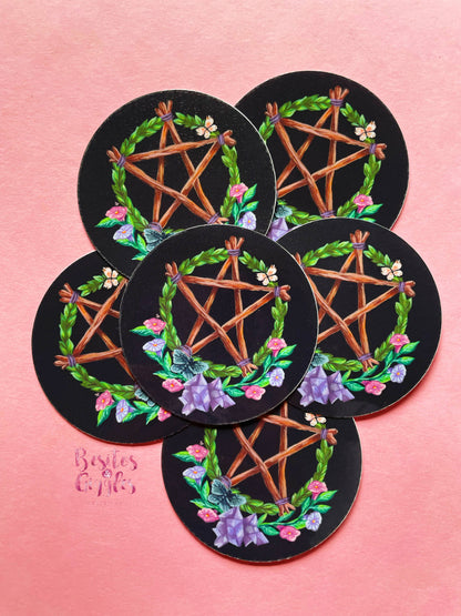 Witch Amethyst Pentacle Sticker | Floral Witchy Sticker