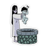 A die-cut sticker featuring a cartoon illustration of a pale woman in a long dress standing beside a stone well, holding a small light blue child who looks confused with question marks above the head.