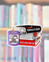 A die-cut sticker featuring book and candle-themed graphic elements with text including &