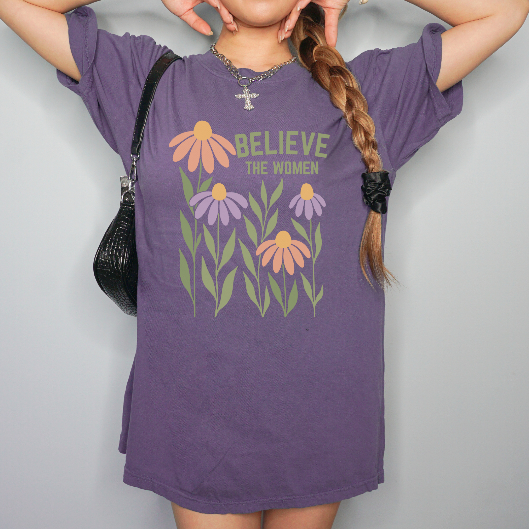 Feminist T-Shirt, Floral Believe the Women Epstein Survivors