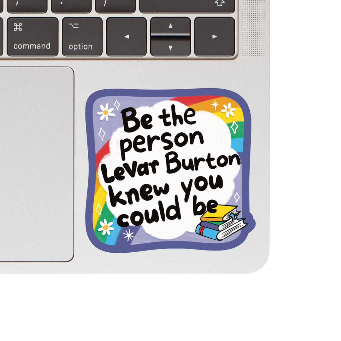 Laptop with a colorful sticker on the palm rest area