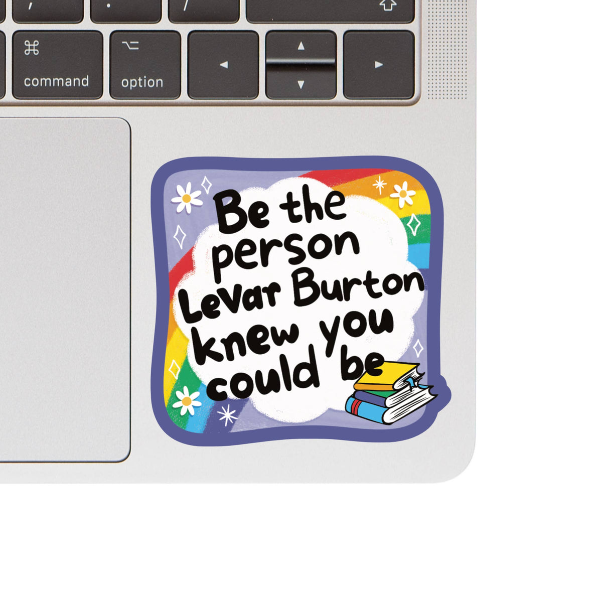 Laptop with a colorful sticker on the palm rest area