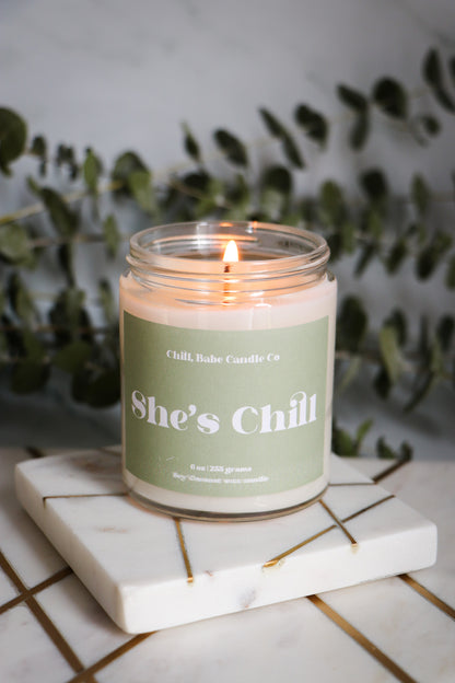 She’s Chill Candle | Eucalyptus + Spearmint lit 