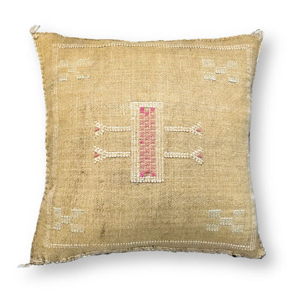 Gold Sabra Cactus Silk Kilim Pillow Cover | Handwoven Moroccan Home Decor