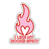 Sticker with pink flame design and text &