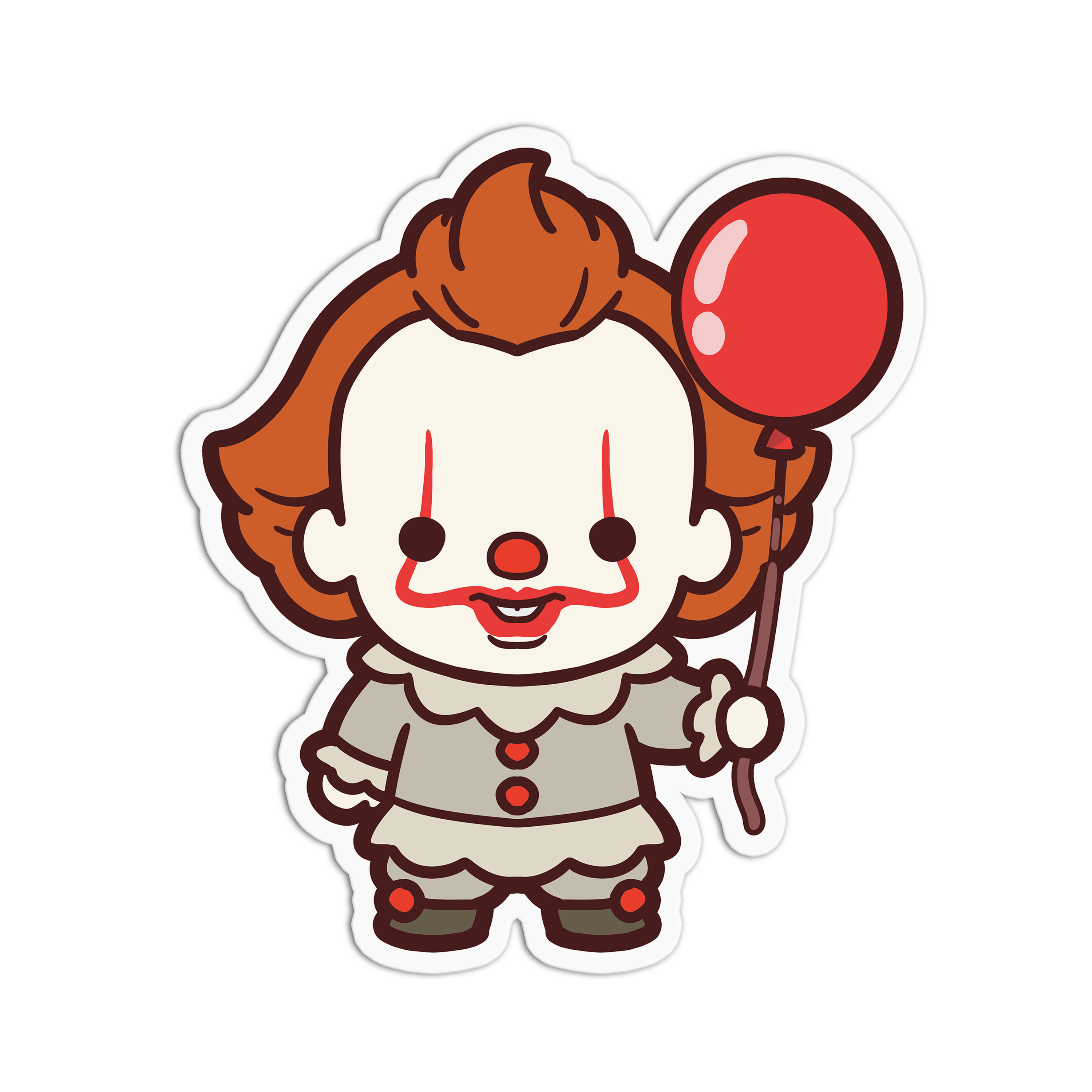 Cartoon character with red hair and a red balloon on a white background