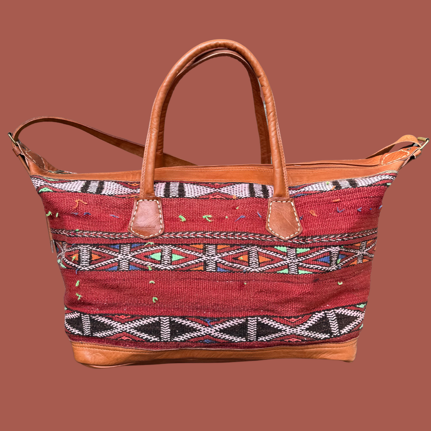 Kilim &amp; Leather Weekender Bag