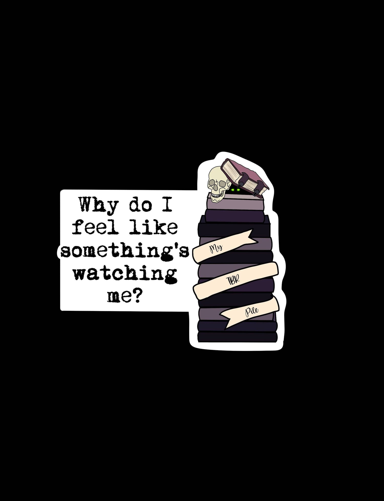 Stack of books with a ghost on top and text &