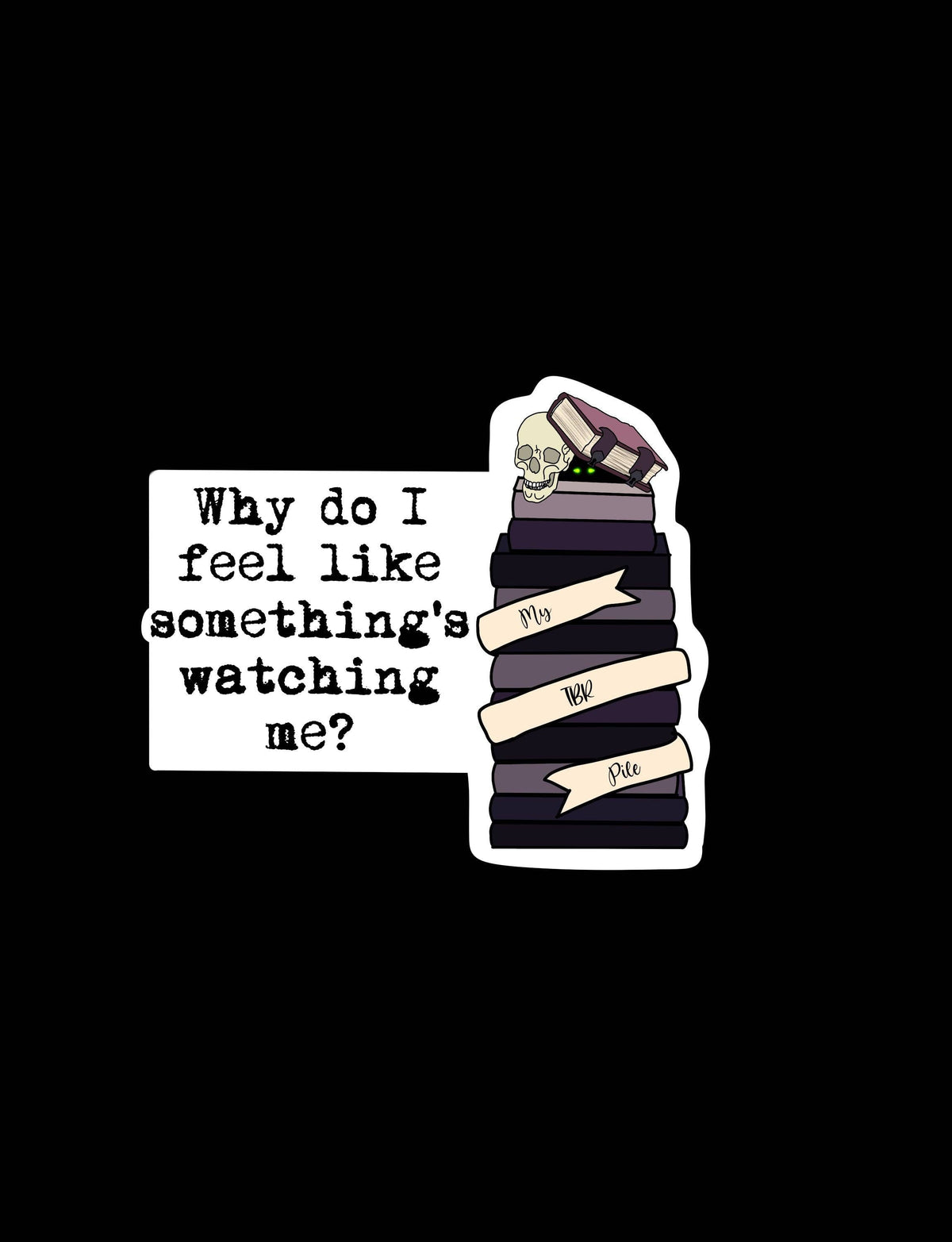 Stack of books with a ghost on top and text &