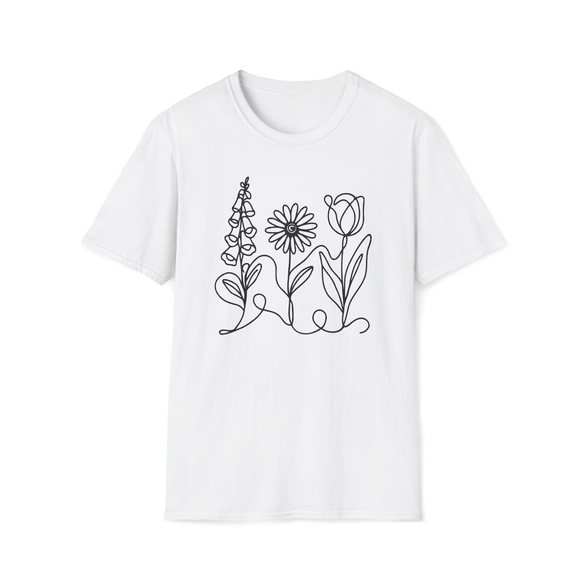 Foxglove Daisy Tulip Unisex Softstyle T-Shirt | Subtle FDT Flowers Cotton Tee (Solid Colors)