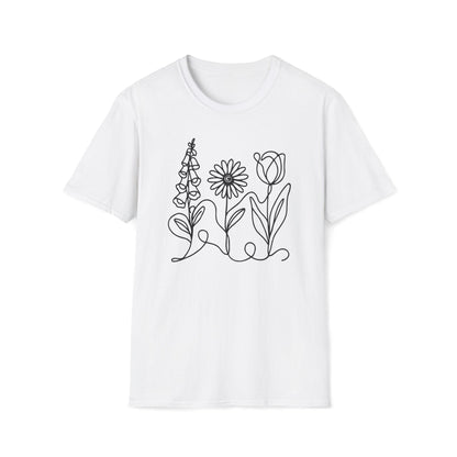 Foxglove Daisy Tulip Unisex Softstyle T-Shirt | Subtle FDT Flowers Cotton Tee (Solid Colors)