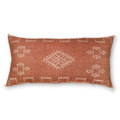 Terracotta Large Sabra Cactus Silk Lumbar Pillow Cover | Handwoven in Morocco