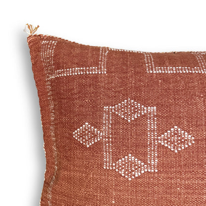 Terracotta Large Sabra Cactus Silk Lumbar Pillow Cover | Handwoven in Morocco