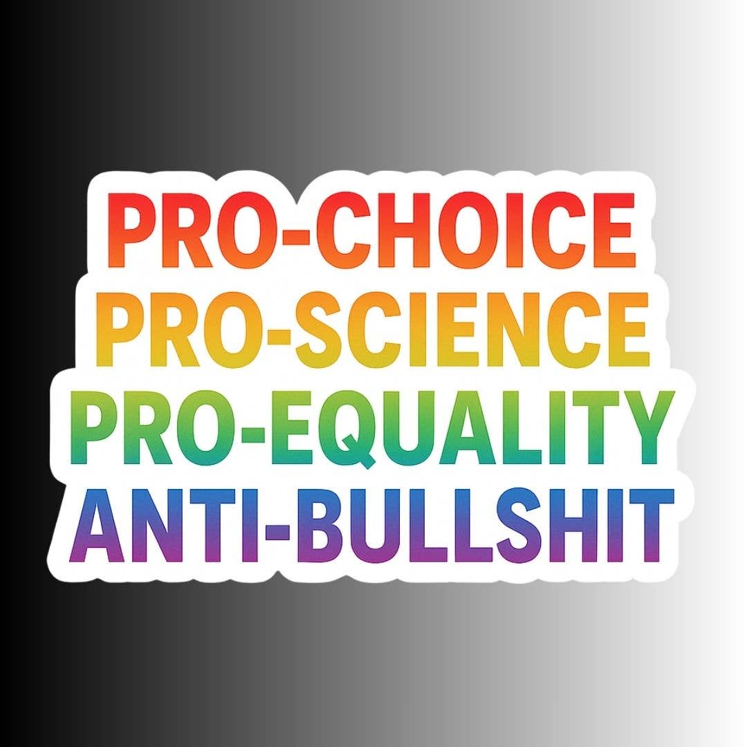 A die-cut vinyl sticker with a white border featuring the text &